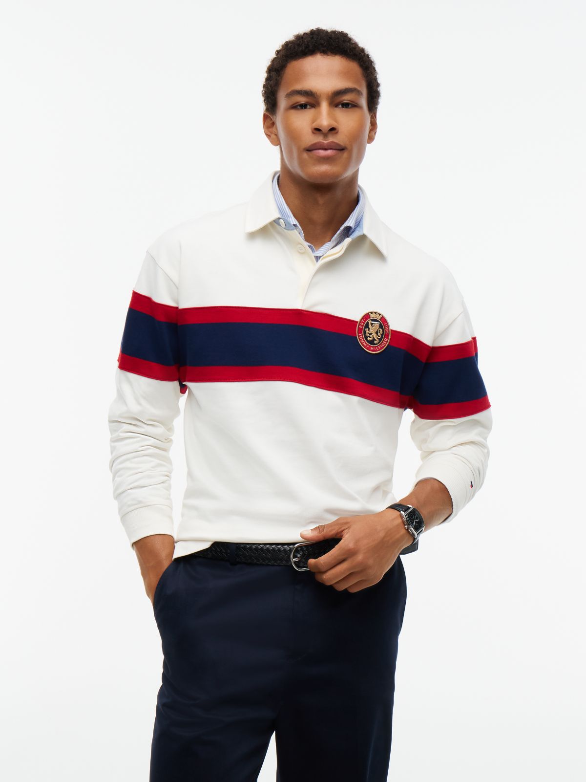 Crest Colour-Blocked Relaxed Rugby Shirt — Yellow