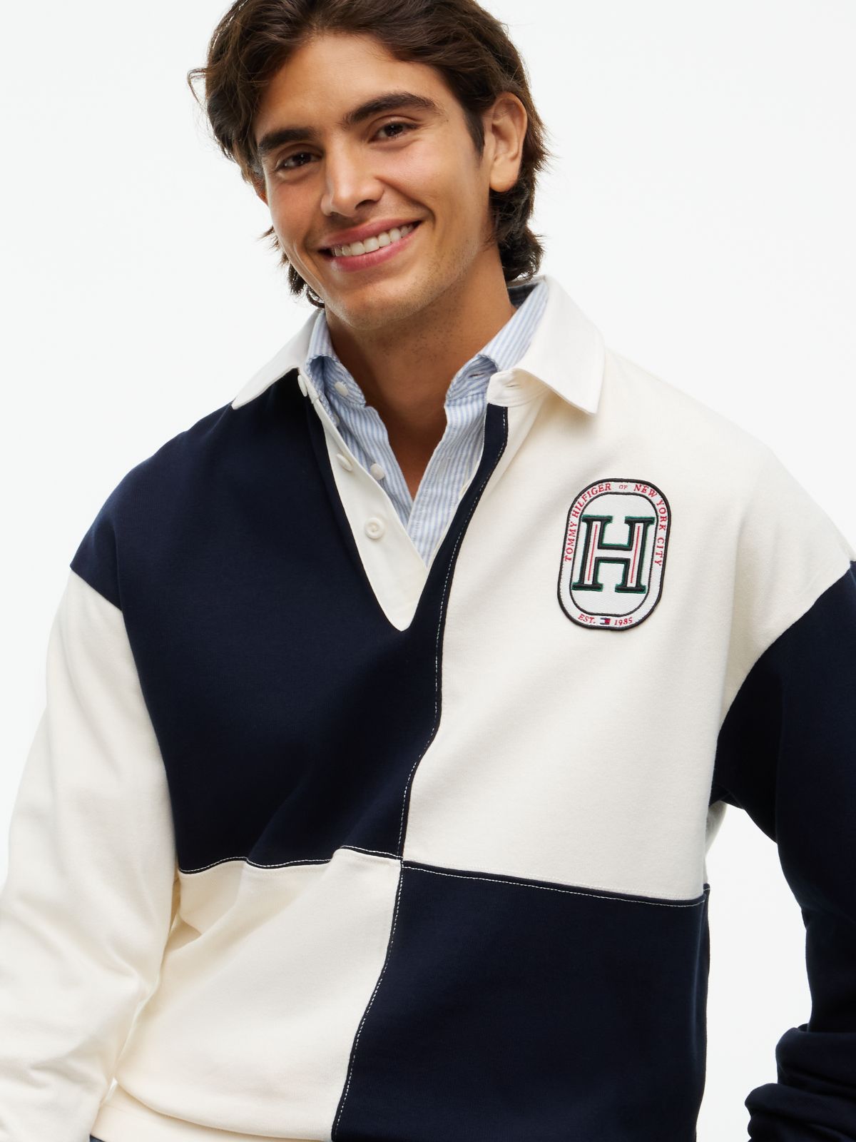 Varsity Colour-Blocked Relaxed Rugby Shirt — Yellow