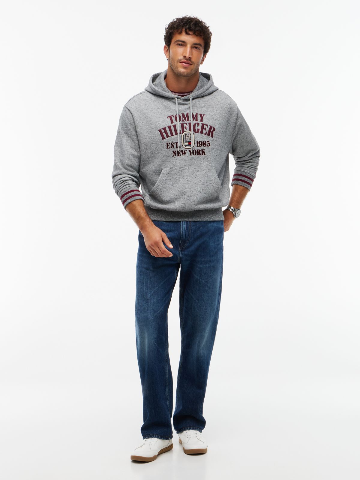 Varsity Logo Embroidery Relaxed Hoody — Grey