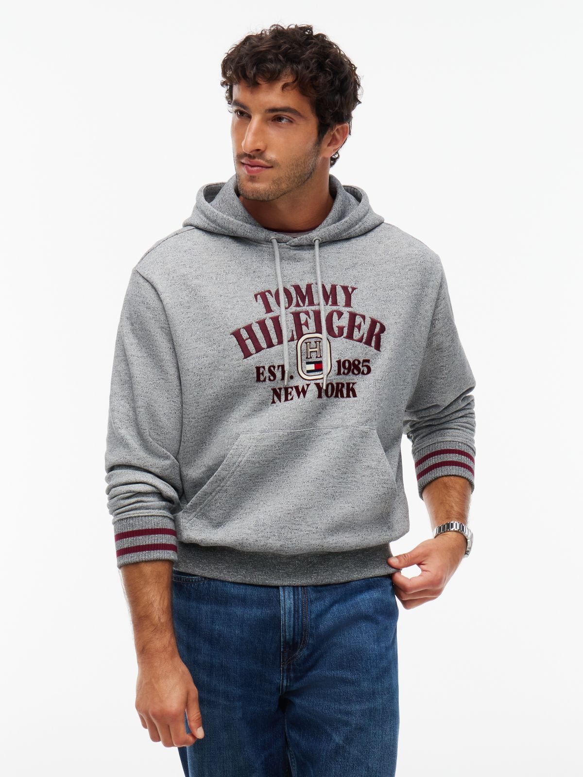 Varsity Logo Embroidery Relaxed Hoody — Grey