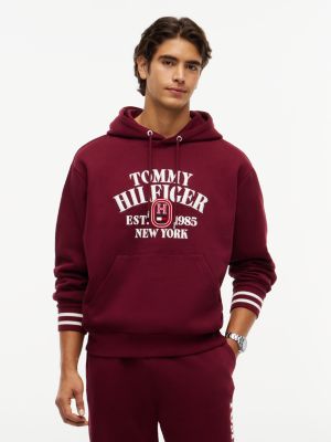 purple varsity logo embroidery relaxed hoody for men tommy hilfiger
