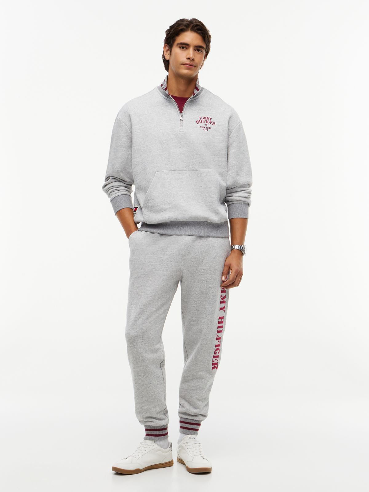 Varsity Relaxed Quarter-Zip Sweatshirt — Grey