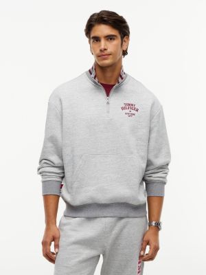grey varsity relaxed quarter-zip sweatshirt for men tommy hilfiger