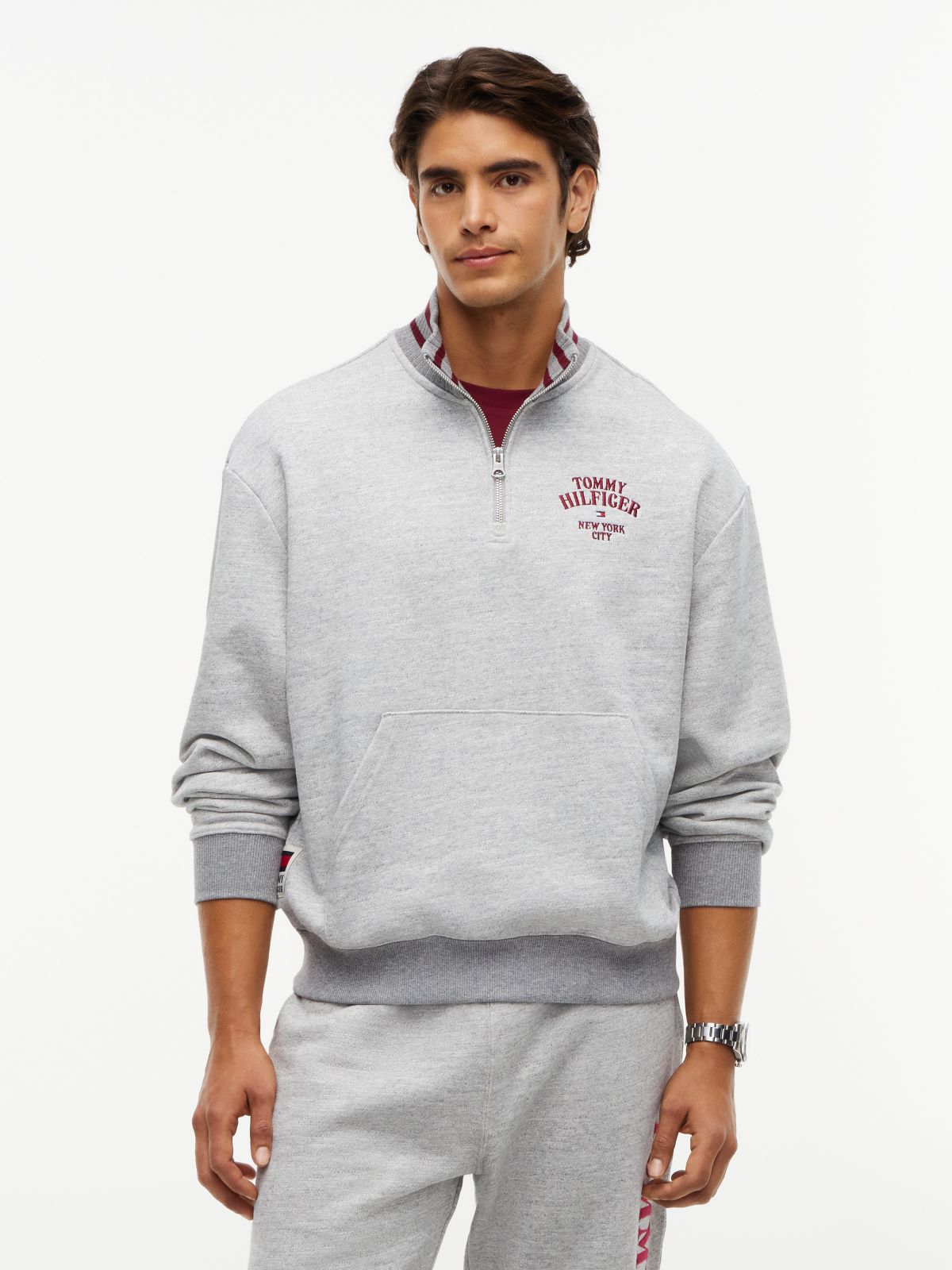 Varsity Relaxed Quarter-Zip Sweatshirt — Grey