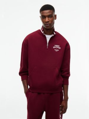 purple varsity relaxed quarter-zip sweatshirt for men tommy hilfiger