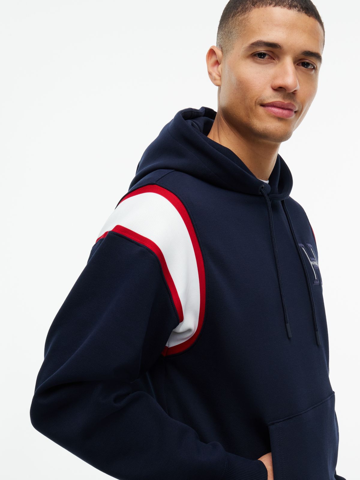 Varsity Logo Contrast Stripe Hoody — Blue