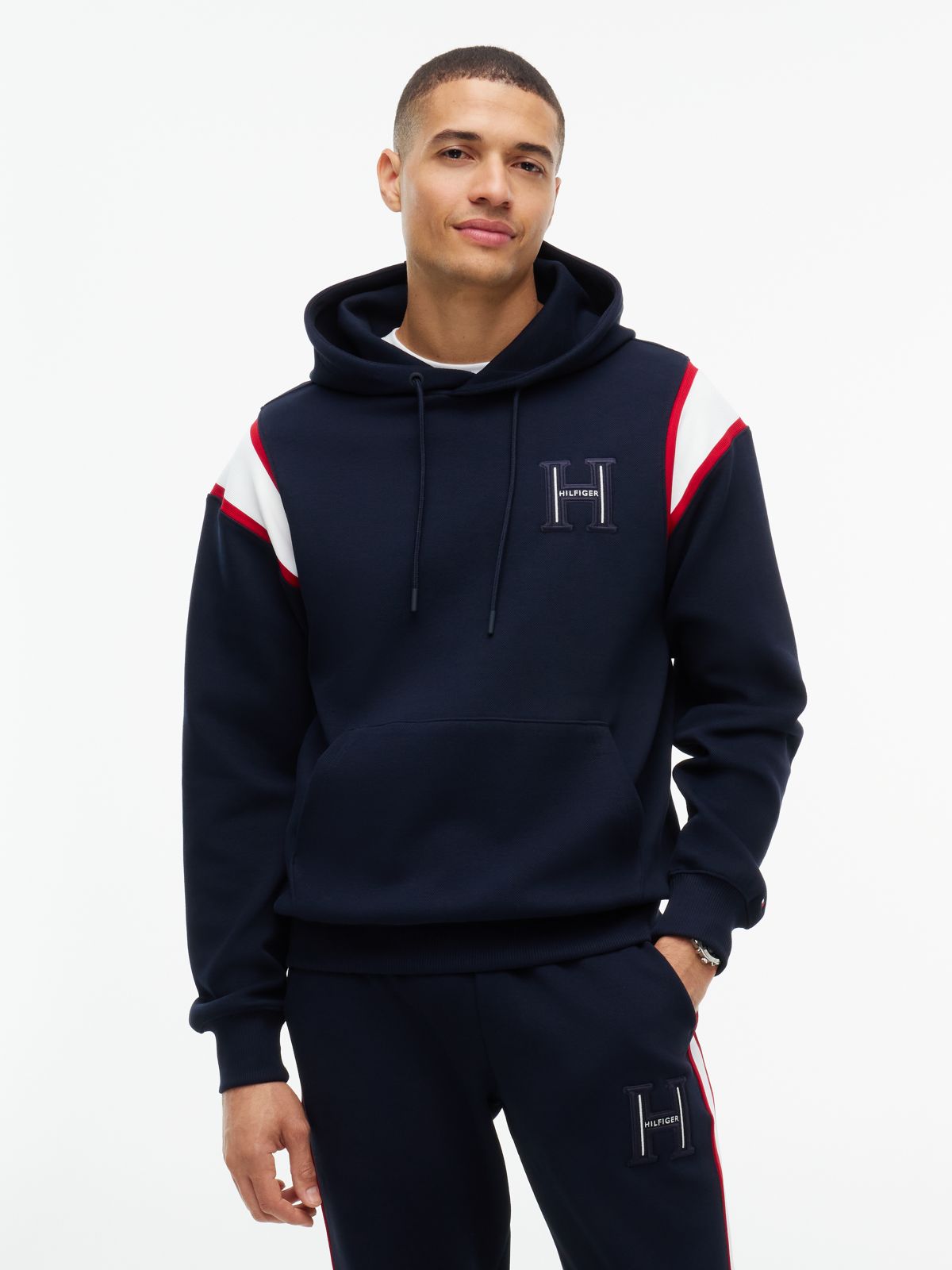 Varsity Logo Contrast Stripe Hoody — Blue