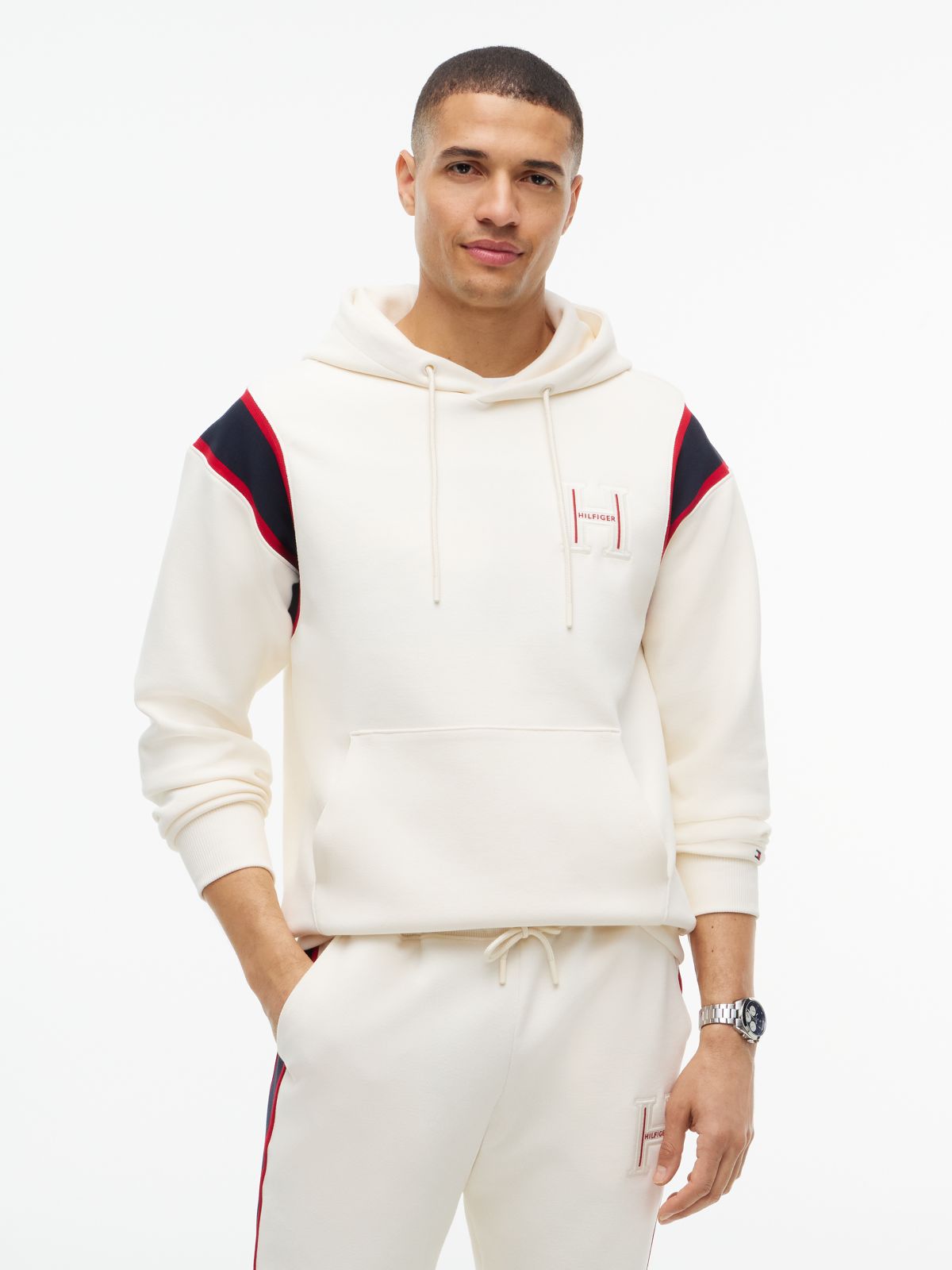 Varsity Logo Contrast Stripe Hoody — Yellow