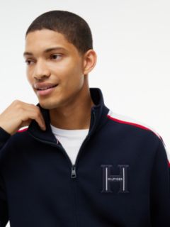 Contrast Stripe Pique Zip-Thru Sweatshirt — Blue 3