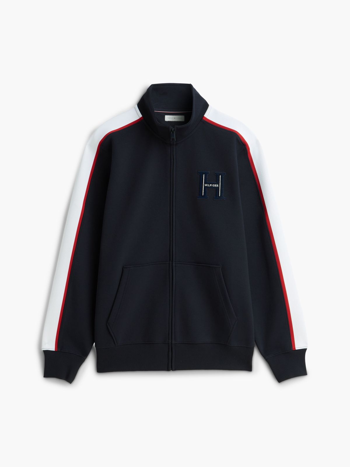 Contrast Stripe Pique Zip-Thru Sweatshirt — Blue