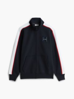 Contrast Stripe Pique Zip-Thru Sweatshirt — Blue 5