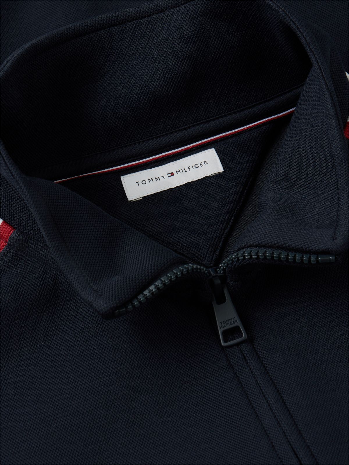 Contrast Stripe Pique Zip-Thru Sweatshirt — Blue