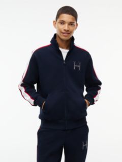 Contrast Stripe Pique Zip-Thru Sweatshirt — Blue 1