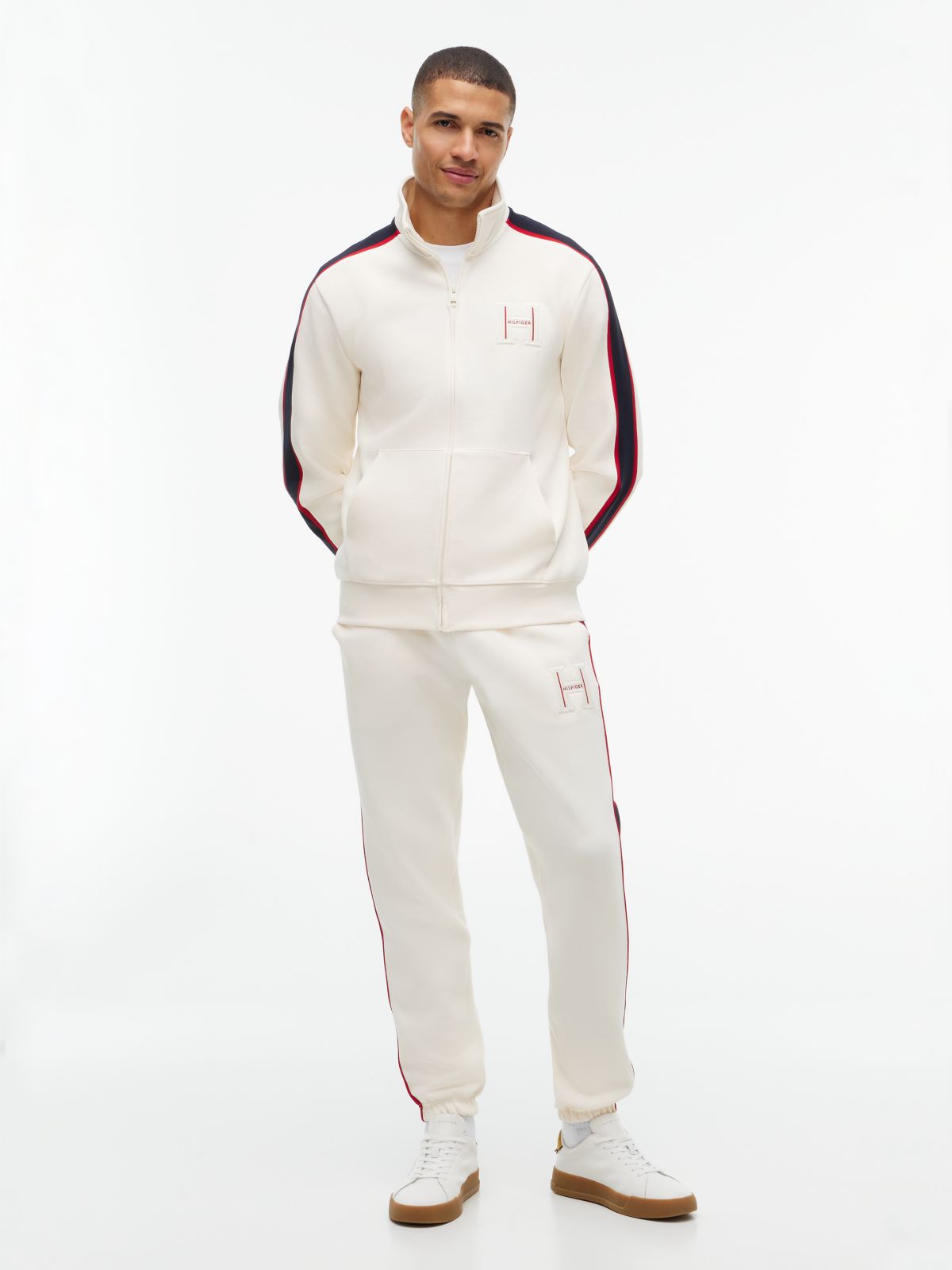 Contrast Stripe Pique Zip-Thru Sweatshirt — Yellow
