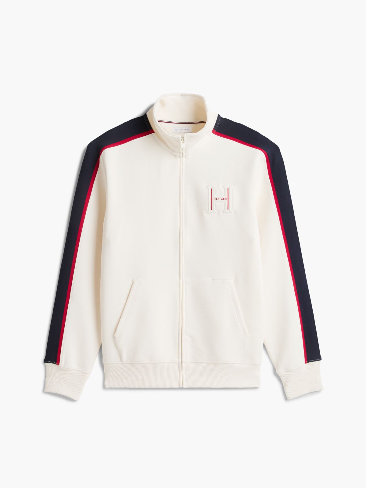 Contrast Stripe Pique Zip-Thru Sweatshirt — Yellow