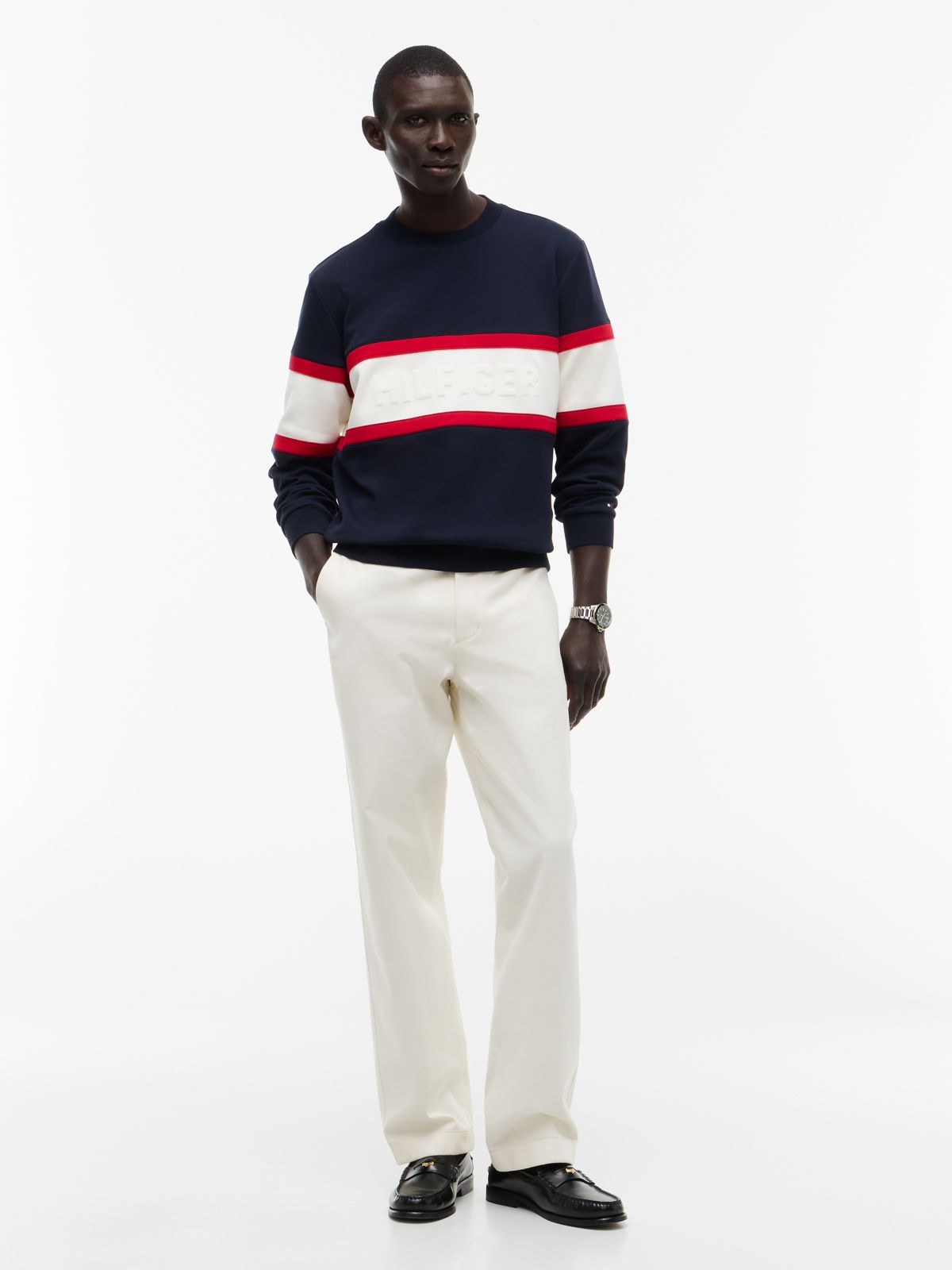 Colour-Blocked Intecho Knit Sweatshirt — Blue