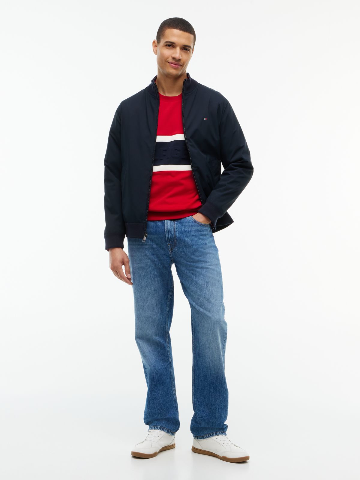 Colour-Blocked Intecho Knit Sweatshirt — Red