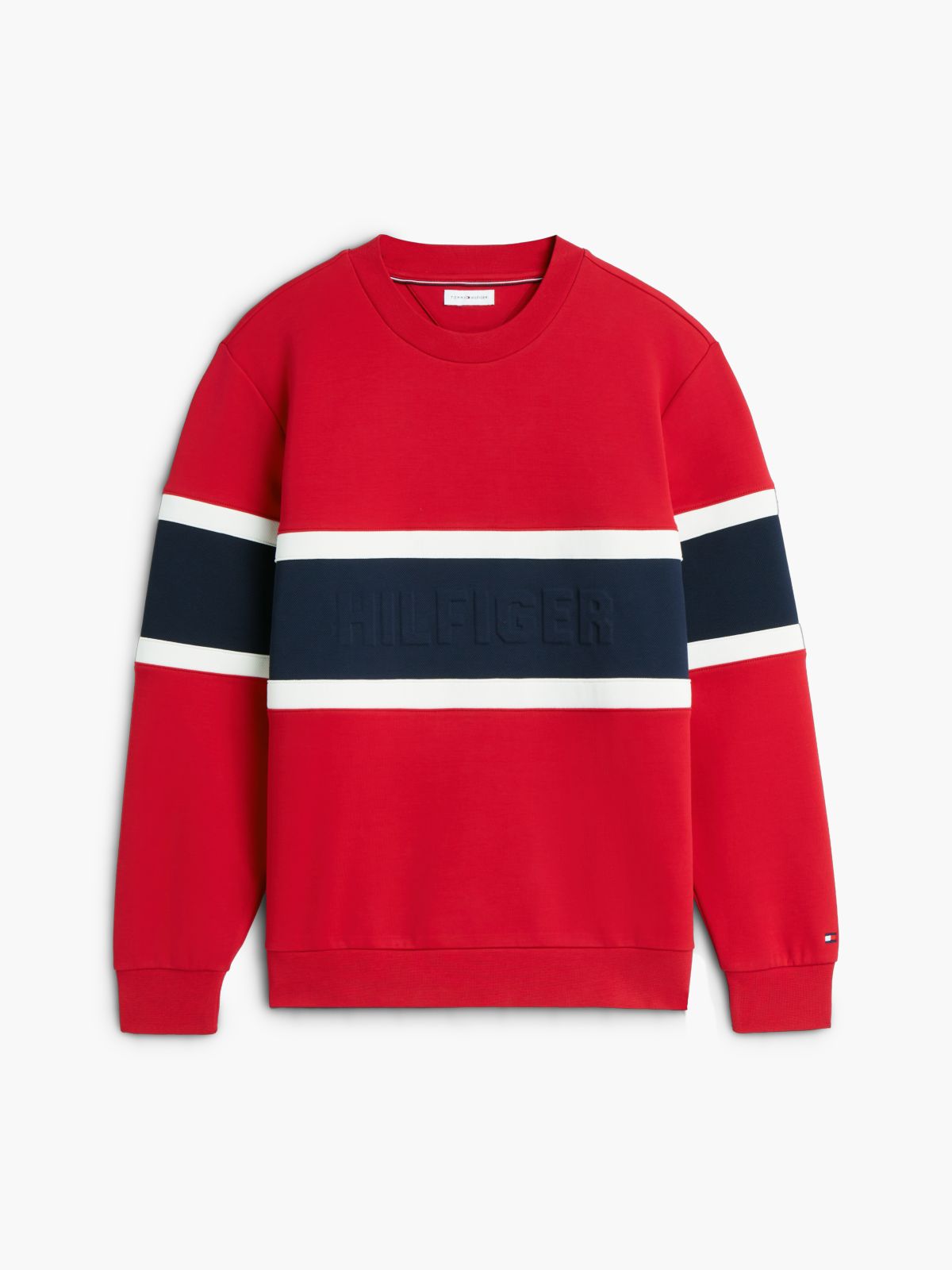 Colour-Blocked Intecho Knit Sweatshirt — Red