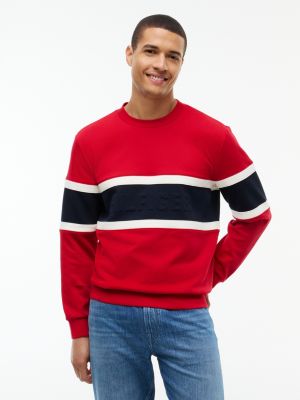 red intechno-gebreid sweatshirt met colour-blocking voor heren - tommy hilfiger