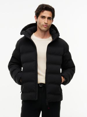 black tech wattierte jacke mit kapuze für herren - tommy hilfiger