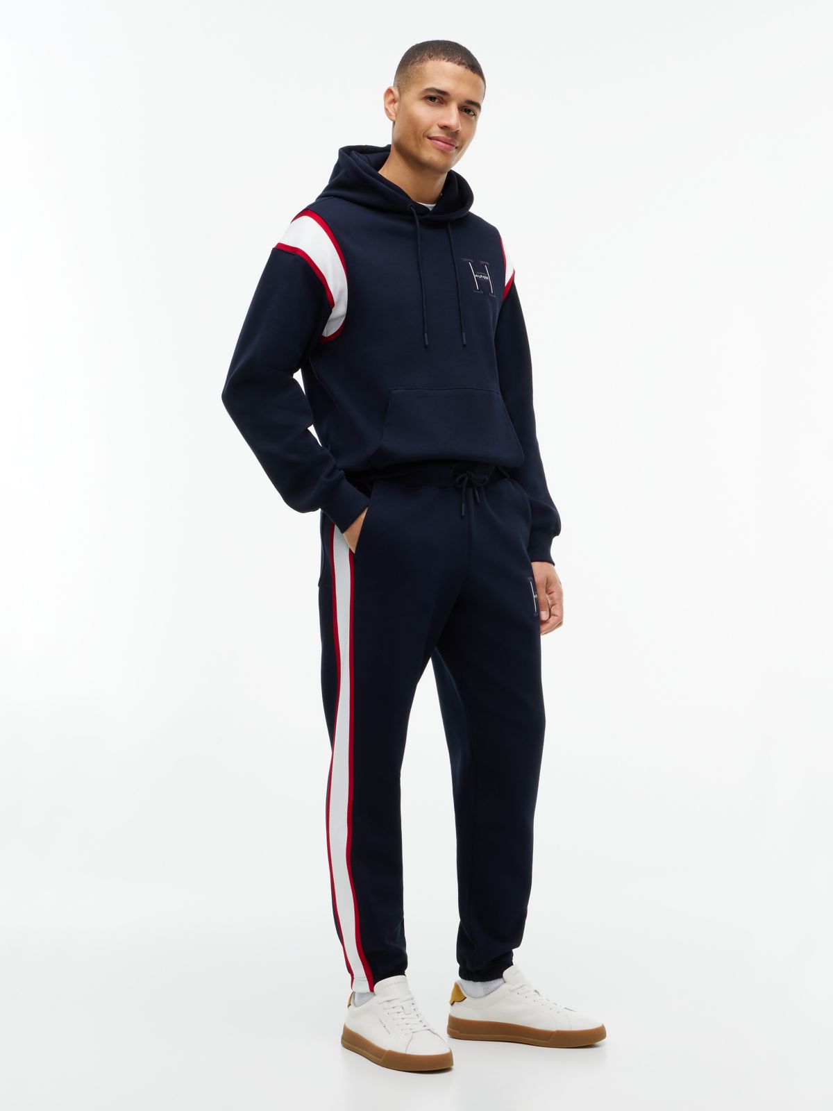 Logo Stripe Pique Cuffed Joggers — Blue