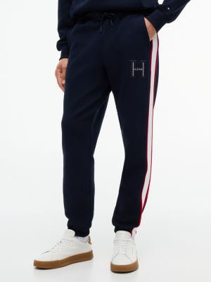 blue logo stripe pique cuffed joggers for men tommy hilfiger