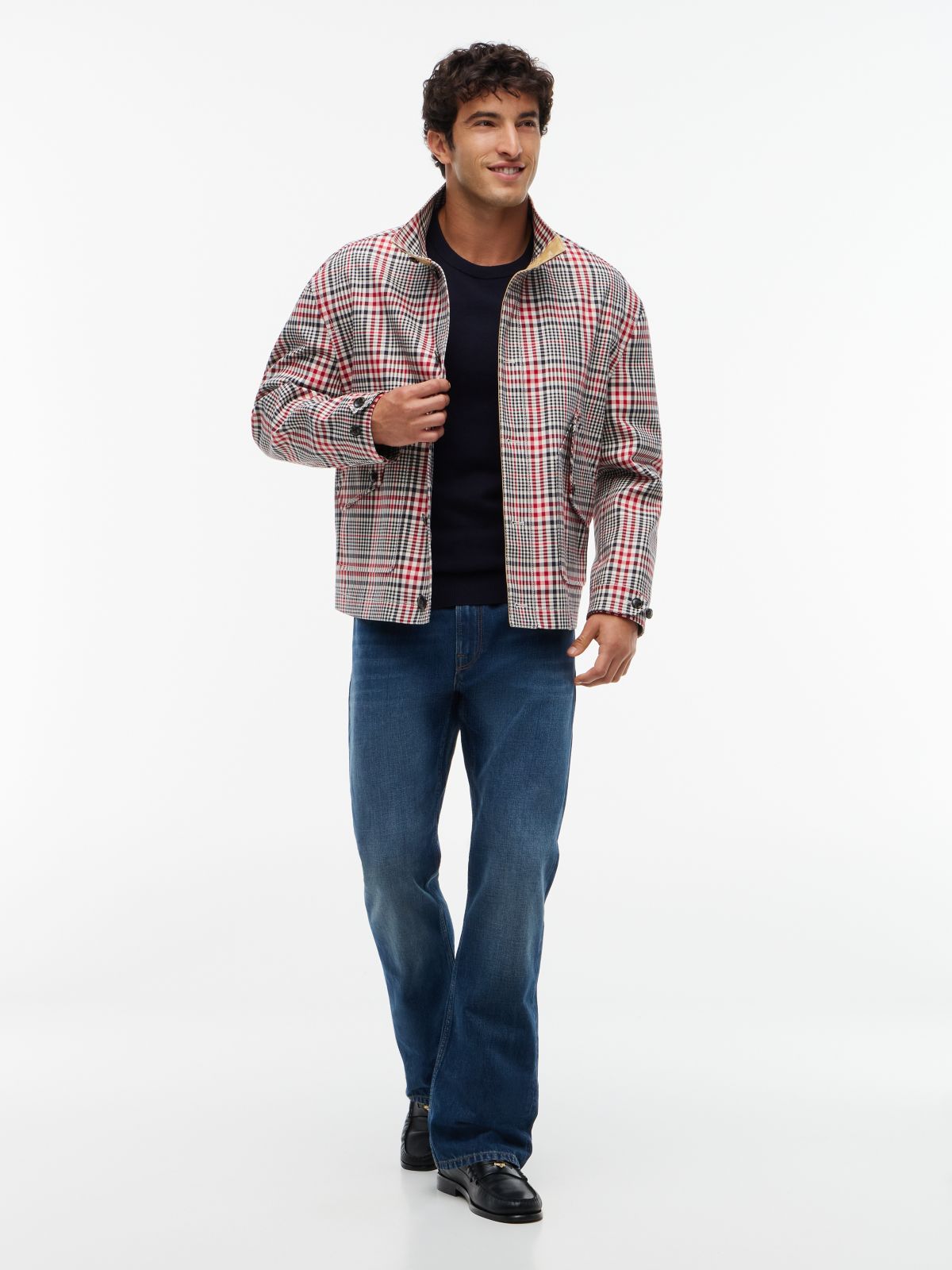 New York Label Check Relaxed Jacket — Red
