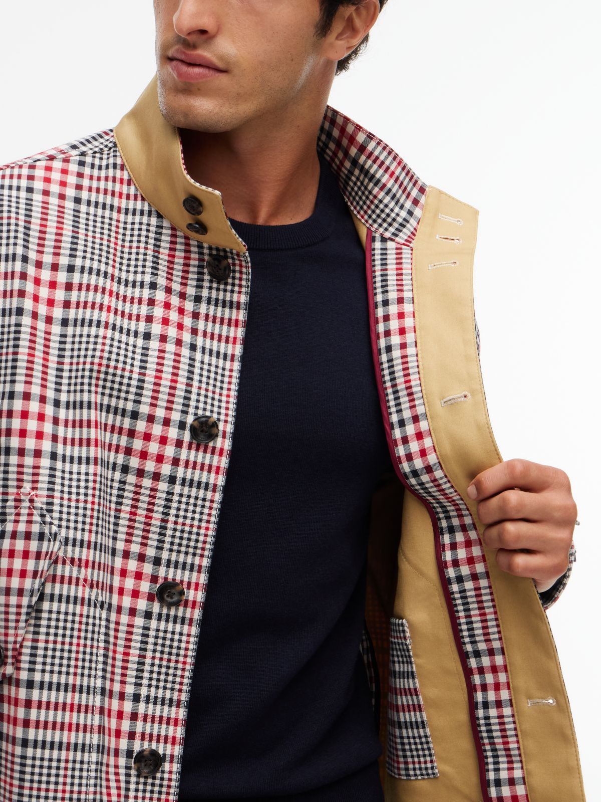 New York Label Check Relaxed Jacket — Red