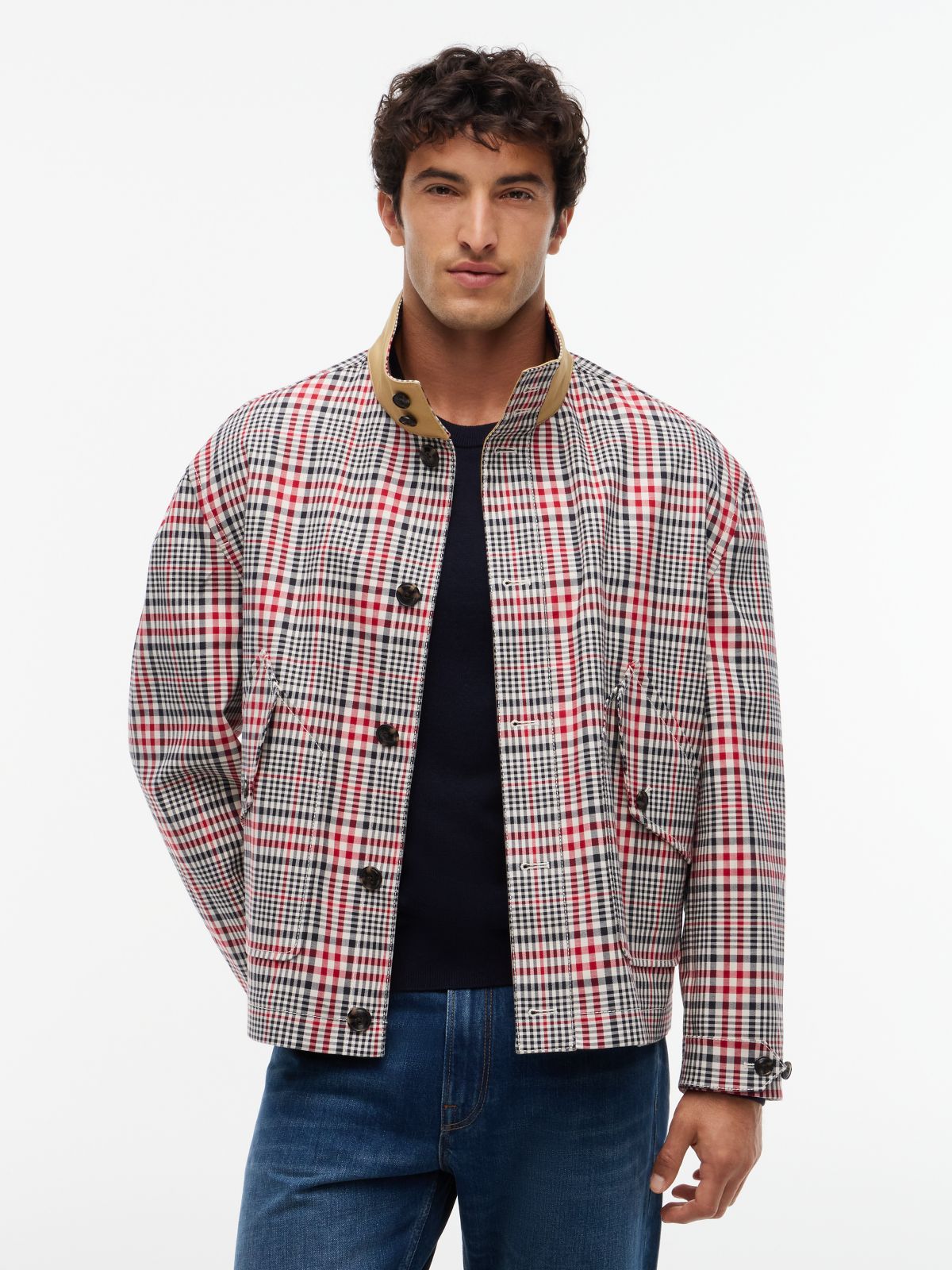 New York Label Check Relaxed Jacket — Red