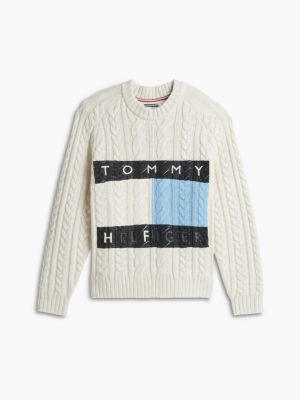 white tommy hilfiger x frgmt relaxed cable knit jumper for men tommy hilfiger