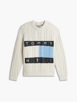 white fragment flag cable sweater for men tommy hilfiger