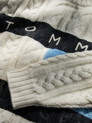 white fragment flag cable sweater for men tommy hilfiger