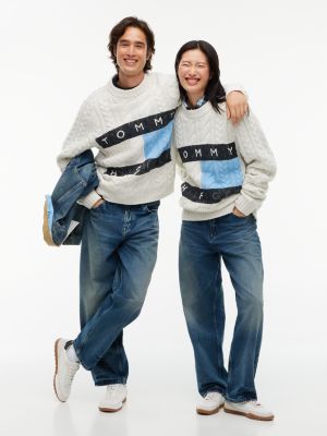 white tommy hilfiger x frgmt relaxed cable knit jumper for men tommy hilfiger