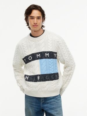 white fragment flag cable sweater for men tommy hilfiger