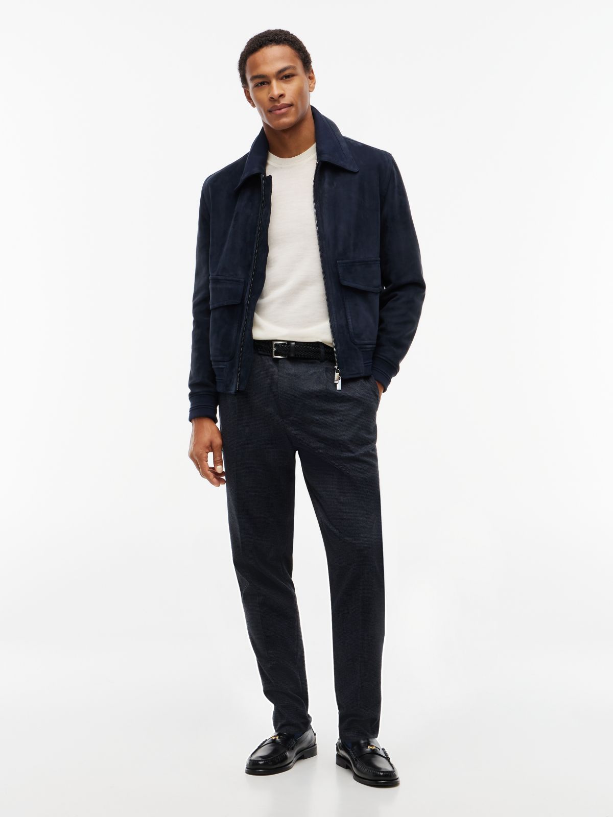 New York Label Pattern Tapered Trousers — Blue