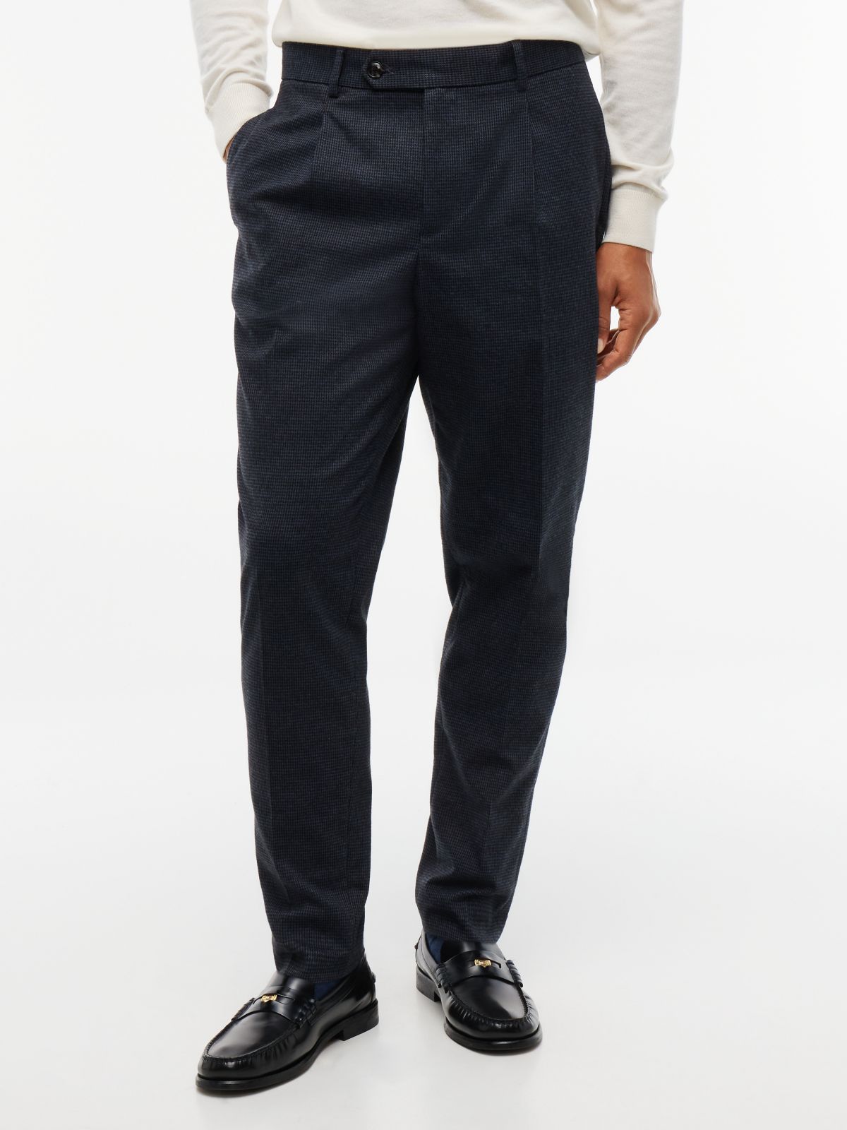 New York Label Pattern Tapered Trousers — Blue