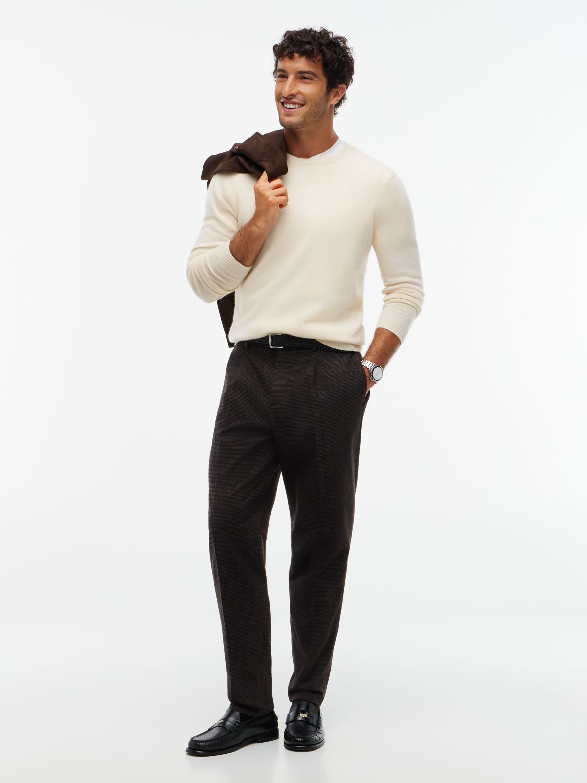New York Label Pattern Tapered Trousers — Brown