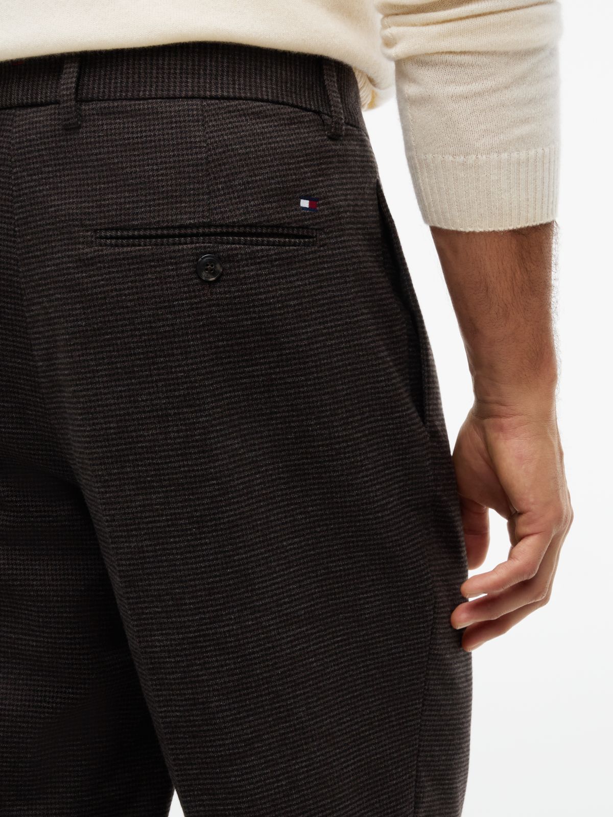 New York Label Pattern Tapered Trousers — Brown
