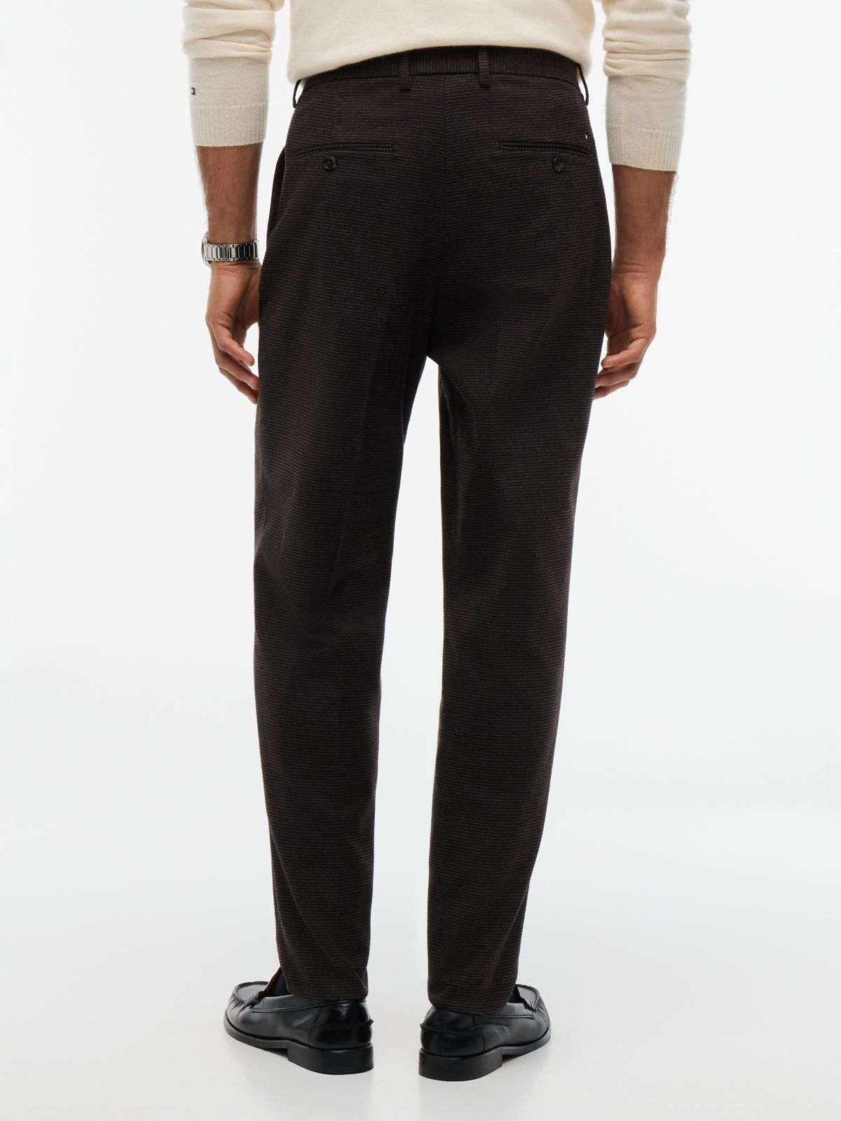 New York Label Pattern Tapered Trousers — Brown