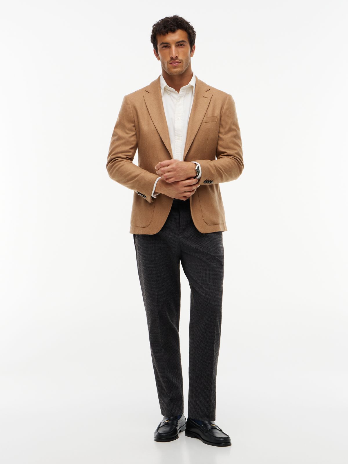 New York Label Pattern Tapered Trousers — Grey