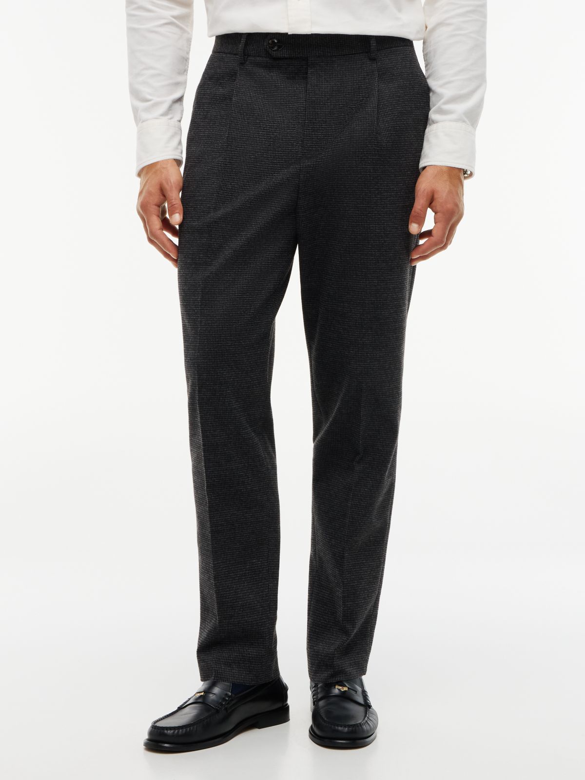 New York Label Pattern Tapered Trousers — Grey