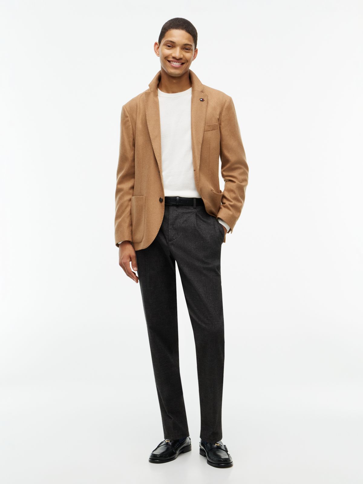 New York Label Brushed Tapered Trousers — Black