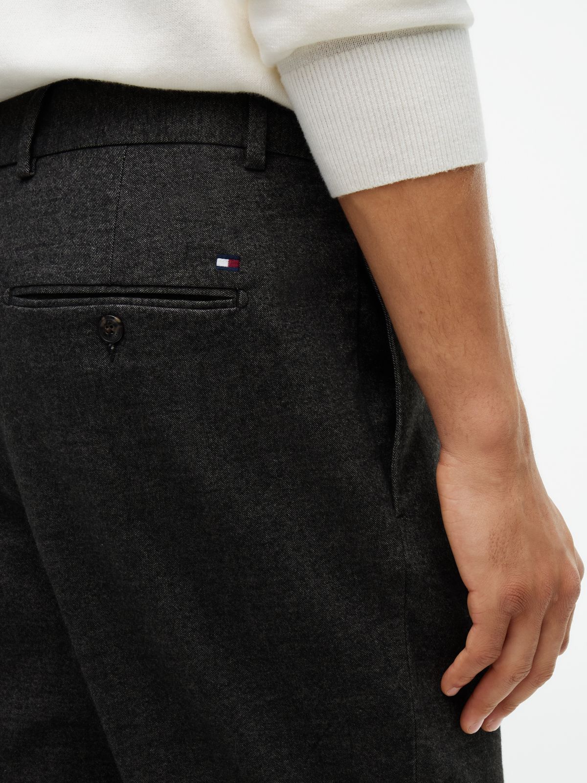 New York Label Brushed Tapered Trousers — Black