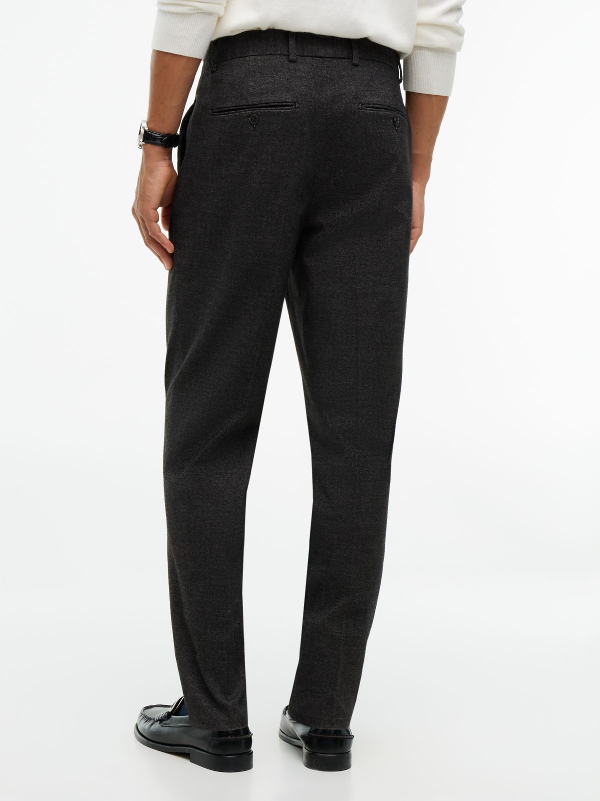 New York Label Brushed Tapered Trousers — Black