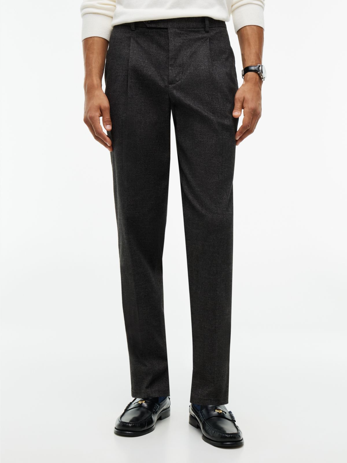 New York Label Brushed Tapered Trousers — Black