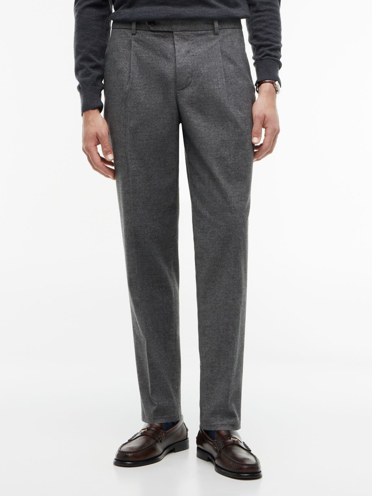 New York Label Brushed Tapered Trousers — Grey