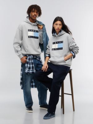 grey tommy hilfiger x frgmt relaxed drawstring hoody for men tommy hilfiger