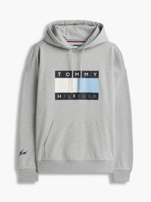 grey tommy hilfiger x frgmt relaxed drawstring hoody for men tommy hilfiger