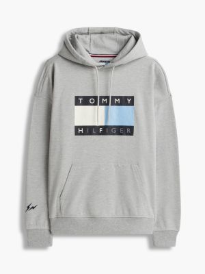 grey fragment washed flag hoodie for men tommy hilfiger