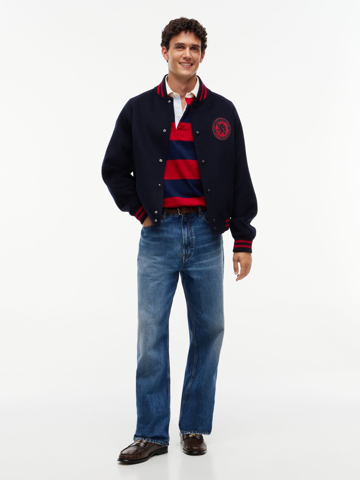 Crest Wool Blend Varsity Jacket — Blue